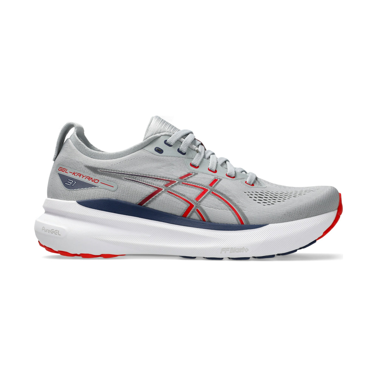 GEL-KAYANO 31 — Piedmont Grey/Fiery Red